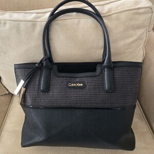 Calvin Klein Black Leather Women's Tote Shoulder Bag